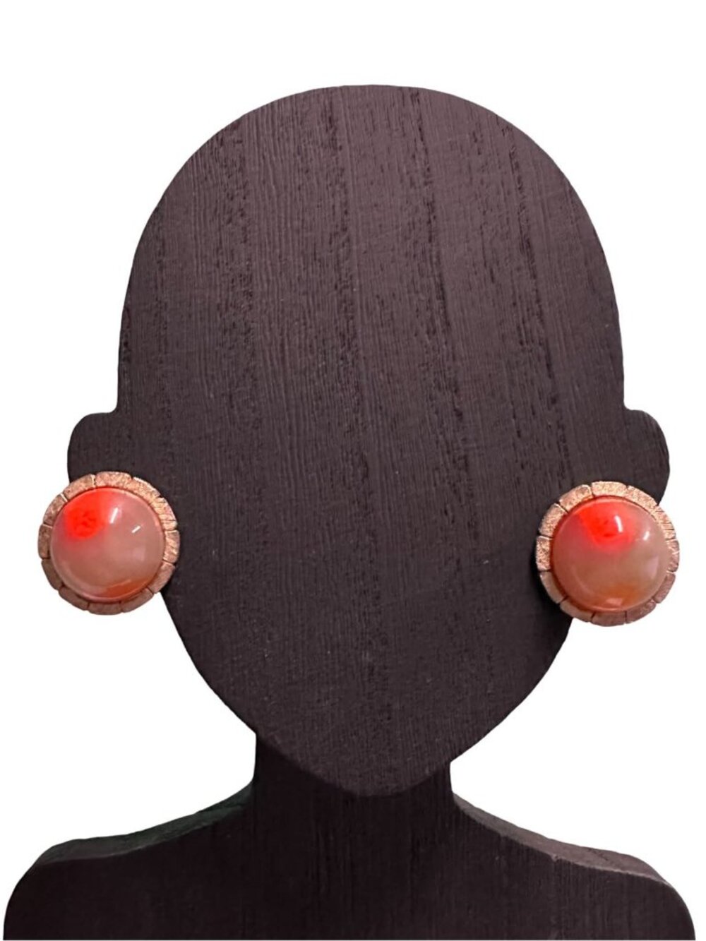 Vintage 50s 60s Mid Century Clip On Earrings Gold Tone Orange Dome Design